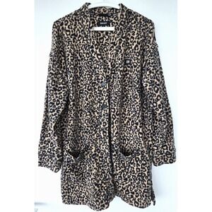 DKNY Robe Cardigan Animal Print Drop Shoulder Fluffy Button Up Slits Sz M Unisex